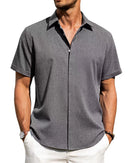 Mens Golf Shirts for Men Summer Beach Loose Shirt Button Down Short Sleeve Blouses Solid Print Casual Linen Shirts Streetwear