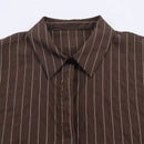 Women's Shirt 2025 Winter New Style Reddish-Brown Striped Long-Sleeve Shirt with Button Decor Loose Fit Stylish and Unique