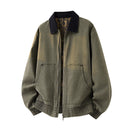 Men's Utility Workwear Jacket Full Zip Contrast Collar Large Patch Pockets Elastic Cuffs Hem 100% Cotton Casual Long Sleeve