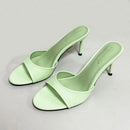 Heeled Slides for Women, Round Toe Thin Heel Slipper Sandals