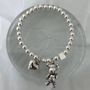 925 Sterling Silver Bead Bracelet for Women, Vintage Cute Bear Pendant