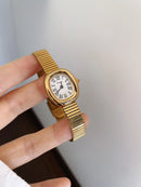 Women's Elegant Quartz Watch, Oval Dial with Stainless Steel Mesh Strap