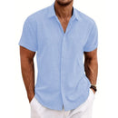 Mens Golf Shirts for Men Summer Beach Loose Shirt Button Down Short Sleeve Blouses Solid Print Casual Linen Shirts Streetwear