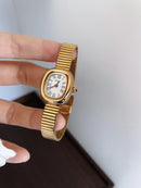 Women's Elegant Quartz Watch, Oval Dial with Stainless Steel Mesh Strap