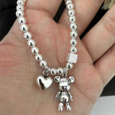 925 Sterling Silver Bead Bracelet for Women, Vintage Cute Bear Pendant