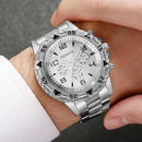 Men's Business Quartz Watch, Blue Glass with Stainless Steel Strap