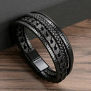 Men's Multi Layer Vintage Braided Leather Bracelet, Alloy Magnetic Buckle
