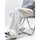 Men Wide Leg Sweatpants Side Pleated Striped Drawstring Elastic Waist Loose Straight Trousers Casual Streetwear Male Sports Jogg