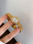 Women's Elegant Quartz Watch, Oval Dial with Stainless Steel Mesh Strap