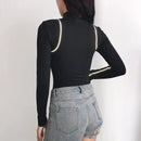 Women's Tight Bottoming Sexy Body T-Shirt Long Sleeve Bodysuit Women Personality High-Neck Reflective Zipper One-Piece Tops