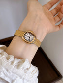 Women's Elegant Quartz Watch, Oval Dial with Stainless Steel Mesh Strap