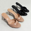 Heeled Slides for Women, Round Toe Thin Heel Slipper Sandals