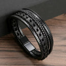 Men's Multi Layer Vintage Braided Leather Bracelet, Alloy Magnetic Buckle