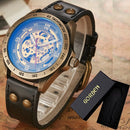 Men's Automatic Mechanical Watch, Retro Waterproof Genuine Leather Strap