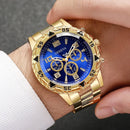 Men's Business Quartz Watch, Blue Glass with Stainless Steel Strap