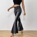 Popular Bell Bottoms for Women, Fashionable Shiny Leather Rubberized Metallic Elastic Waist Trousers New Slim Fit Trousers