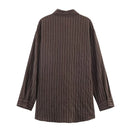Women's Shirt 2025 Winter New Style Reddish-Brown Striped Long-Sleeve Shirt with Button Decor Loose Fit Stylish and Unique