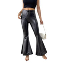 Popular Bell Bottoms for Women, Fashionable Shiny Leather Rubberized Metallic Elastic Waist Trousers New Slim Fit Trousers