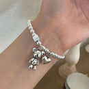 925 Sterling Silver Bead Bracelet for Women, Vintage Cute Bear Pendant