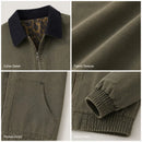 Men's Utility Workwear Jacket Full Zip Contrast Collar Large Patch Pockets Elastic Cuffs Hem 100% Cotton Casual Long Sleeve