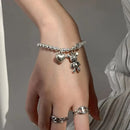 925 Sterling Silver Bead Bracelet for Women, Vintage Cute Bear Pendant