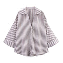 MUJER Striped Women's Shirt White Loose Casual Shirts for Women Summer Button up Shirts and Blouses Woman Wide Sleeve Ladies Top