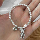 925 Sterling Silver Bead Bracelet for Women, Vintage Cute Bear Pendant