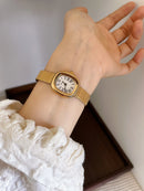 Women's Elegant Quartz Watch, Oval Dial with Stainless Steel Mesh Strap
