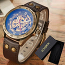 Men's Automatic Mechanical Watch, Retro Waterproof Genuine Leather Strap