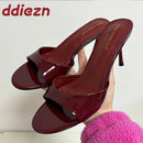 Heeled Slides for Women, Round Toe Thin Heel Slipper Sandals