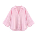 MUJER Striped Women's Shirt White Loose Casual Shirts for Women Summer Button up Shirts and Blouses Woman Wide Sleeve Ladies Top