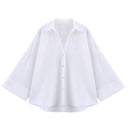 MUJER Striped Women's Shirt White Loose Casual Shirts for Women Summer Button up Shirts and Blouses Woman Wide Sleeve Ladies Top