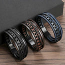 Men's Multi Layer Vintage Braided Leather Bracelet, Alloy Magnetic Buckle
