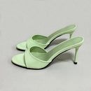 Heeled Slides for Women, Round Toe Thin Heel Slipper Sandals