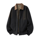 Men's Utility Workwear Jacket Full Zip Contrast Collar Large Patch Pockets Elastic Cuffs Hem 100% Cotton Casual Long Sleeve