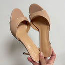 Heeled Slides for Women, Round Toe Thin Heel Slipper Sandals