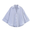 MUJER Striped Women's Shirt White Loose Casual Shirts for Women Summer Button up Shirts and Blouses Woman Wide Sleeve Ladies Top