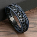 Men's Multi Layer Vintage Braided Leather Bracelet, Alloy Magnetic Buckle