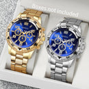 Men's Business Quartz Watch, Blue Glass with Stainless Steel Strap