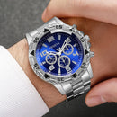 Men's Business Quartz Watch, Blue Glass with Stainless Steel Strap