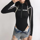 Women's Tight Bottoming Sexy Body T-Shirt Long Sleeve Bodysuit Women Personality High-Neck Reflective Zipper One-Piece Tops