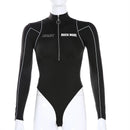 Women's Tight Bottoming Sexy Body T-Shirt Long Sleeve Bodysuit Women Personality High-Neck Reflective Zipper One-Piece Tops