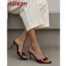 Heeled Slides for Women, Round Toe Thin Heel Slipper Sandals