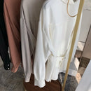 Elegant Women Shirts Woman Waist Long Sleeve Lapel Single Breasted Sashe Shirt Office Lady Business Pleated Ruched Blouses Tops